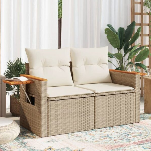 Canapé de jardin avec coussins 2 places beige résine tressée vidaXL