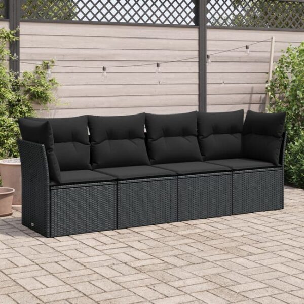 Salon de jardin 4 pcs avec coussins noir résine tressée vidaXL
