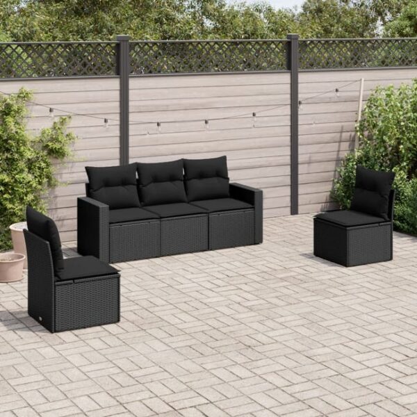 Salon de jardin 5 pcs avec coussins noir résine tressée vidaXL