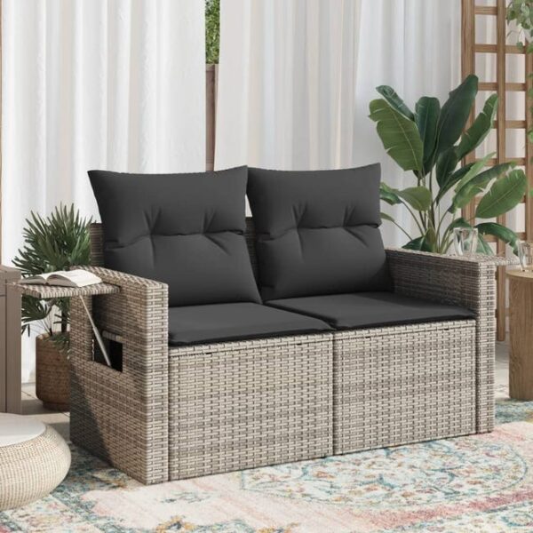Canapé de jardin 2 places avec coussins gris résine tressée vidaXL