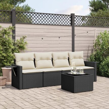 Salon de jardin 5 pcs avec coussins noir résine tressée vidaXL