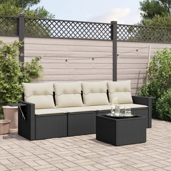 Salon de jardin 5 pcs avec coussins noir résine tressée vidaXL