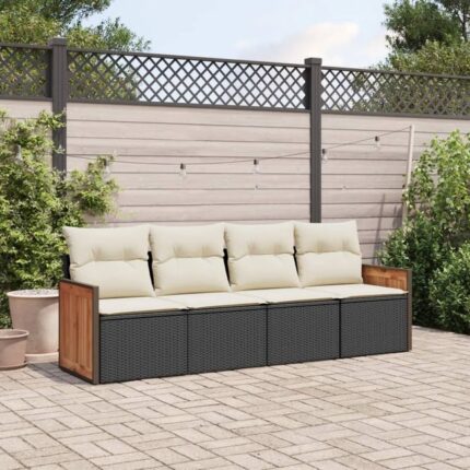 Salon de jardin 4 pcs avec coussins noir résine tressée vidaXL