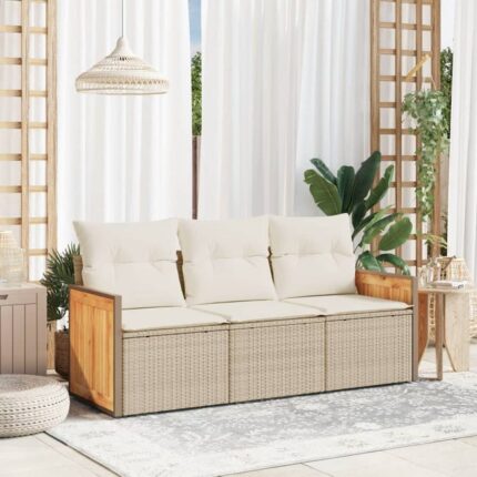 Salon de jardin avec coussins 3 pcs beige résine tressée vidaXL