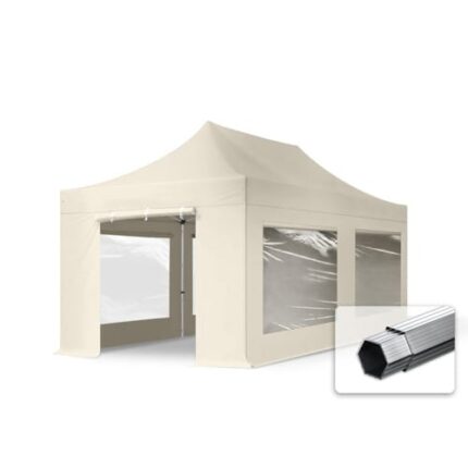 3x6 m Tonnelle Barnum Tente pliante Alu, PES 800, 4 côtés panoramiques, crème