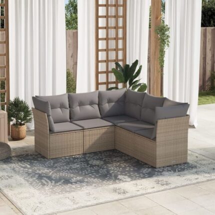 Salon de jardin avec coussins 5 pcs beige résine tressée vidaXL