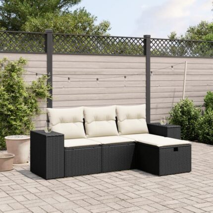 Salon de jardin 4 pcs avec coussins noir résine tressée vidaXL