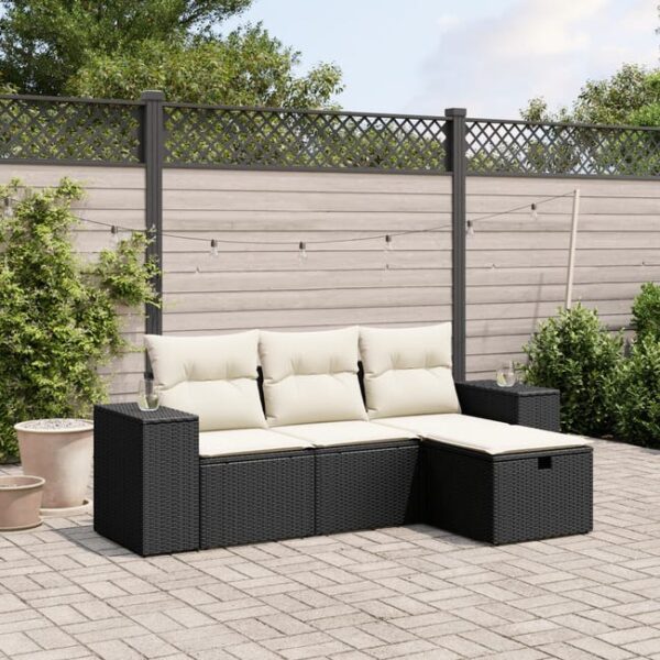 Salon de jardin 4 pcs avec coussins noir résine tressée vidaXL