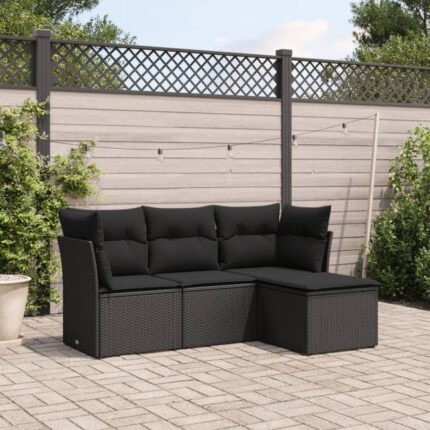 Salon de jardin 4 pcs avec coussins noir résine tressée vidaXL