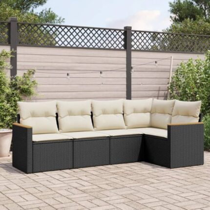 Salon de jardin 5 pcs avec coussins noir résine tressée vidaXL