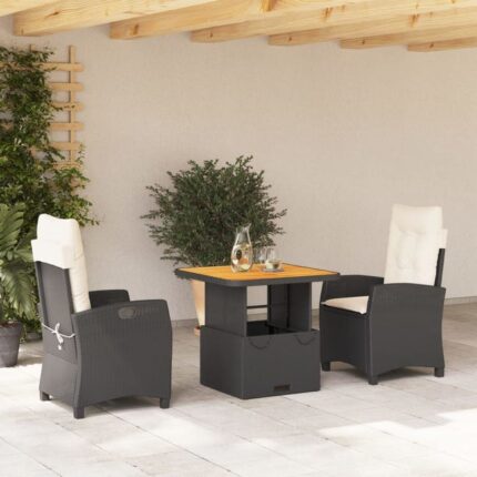 Ensemble à manger de jardin avec coussins 3 pcs Noir vidaXL