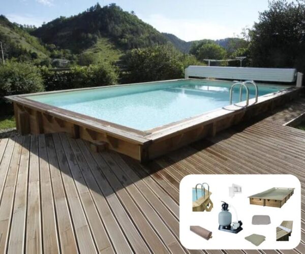 Piscine bois Ouessant beige, rectangulaire UBBINK 
L.6.5 x l.3.5 x H.1.4 m