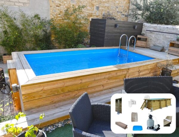 Piscine bois Azura UBBINK, rectangulaire, L.4.5 x l.2.5 x H.1.26 m
