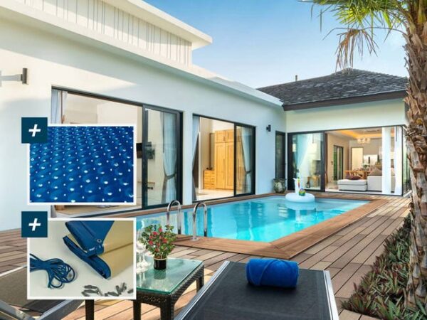 Piscine hors sol bois, rectangle Aruba - 5.00 x 3.00 x 1.24 m + Bâche à bulles 180 µ, Bâche hiver 280 g/m²