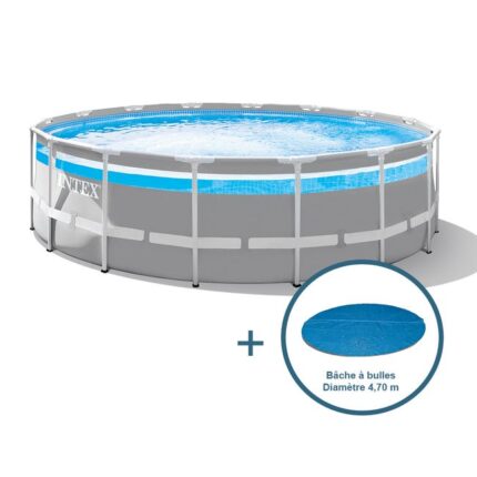 Piscine tubulaire CLEAR INTEX, rond Diam.4.88 x L.4.88 + Bâche OFFERTE