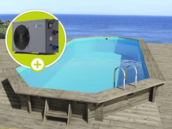 Piscine hors sol bois, Sevilla, 8.57 x 4.57 x 1.45 m + Pompe à chaleur, Puissance 6.1 kW
