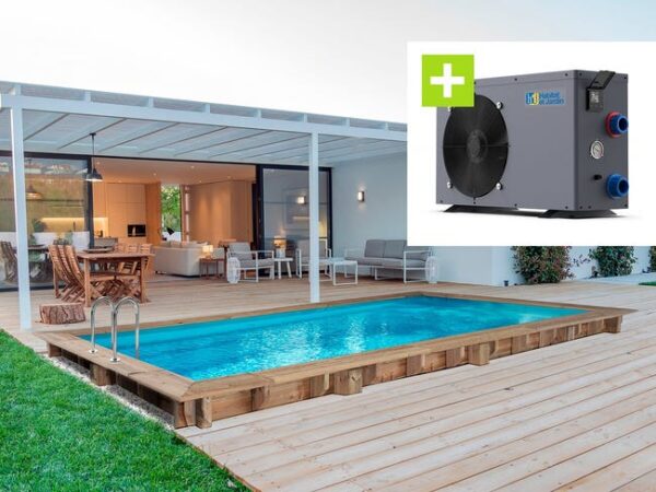Piscine hors sol bois, rectangle Tobago- 6.20 x 3.00 x 1.31 m + Pompe à chaleur, Puissance 6.1 kW