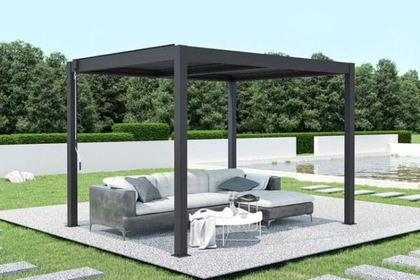 Pergola bioclimatique SANTA 3x2,5 m autoportée aluminium gris