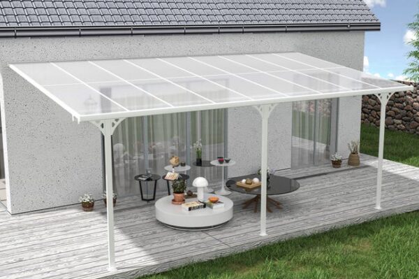 Pergola/Carport adossé 16,5m² KLEO 5,5x3 m aluminium blanc