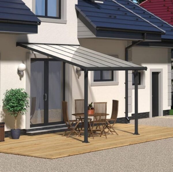 Pergola adossée grise OLYMPIA 9.1 m², aluminium et polycarbonate, PALRAM