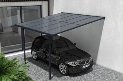 Pergola/Carport adossée 9m² KLEO 3x3 m aluminium gris