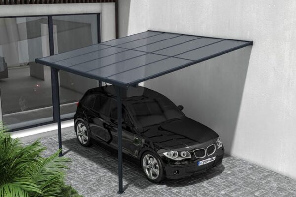 Pergola/Carport adossée 9m² KLEO 3x3 m aluminium gris
