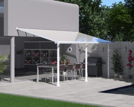 Pergola adossée blanche OLYMPIA 16.1 m², aluminium et polycarbonate, PALRAM