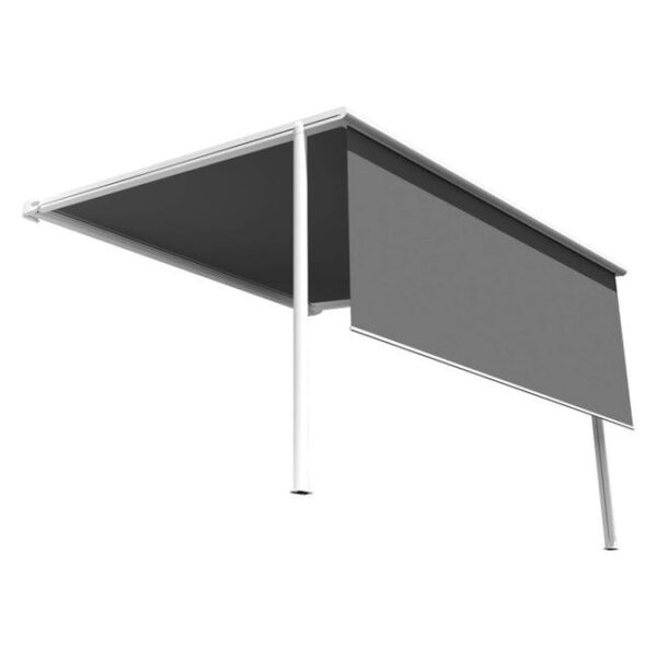 Store pergola toile rétractable - LURRA (Motorisé Secours à Télécommande + LED - RAL9010 - Blanc - Acrylique - gris foncé - 4.00m x 4.00m)