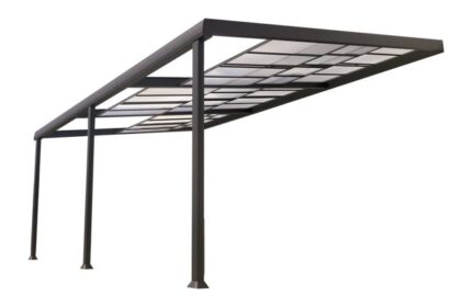 Pergola adossée aluminium gris anthracite, Edena 3.5X6m