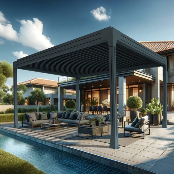 Pergola bioclimatique TRESNA îlot 4.00 x 3.050m Vérin à Télécommande (Gris anthracite)