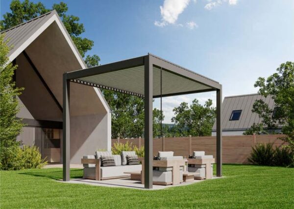 Pergola bioclimatique Huun Piano HUUN, 4x3m dim. ext. (cas échéant incl. débord de toit) revêtu par poudre, 12m² superficie totale