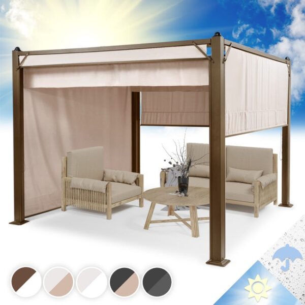 Blumfeldt Pantheon Cortina Rust Pavillon avec toit 3x3 m 4 parois latérales Brun