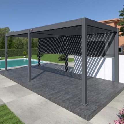 Pergola bioclimatique Ombréa autoportante VS - 3x6M Anthracite + 2 stores-