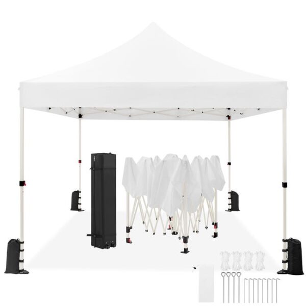 Tonnelle 3×3m Tente de Camping Réglable en Hauteur Barnum Pliable avec Sac de Transport Blanc