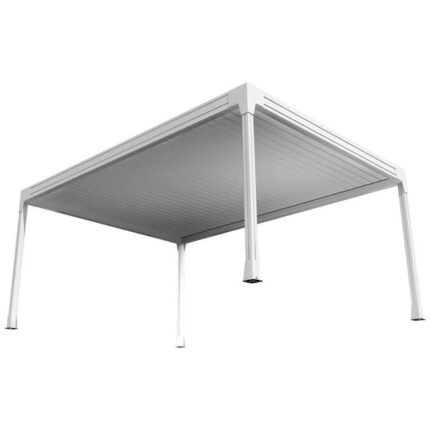 Pergola bioclimatique îlot - SAMA - vérin à télécommande (RAL9010 - Blanc - 4.00m x 5.150m)