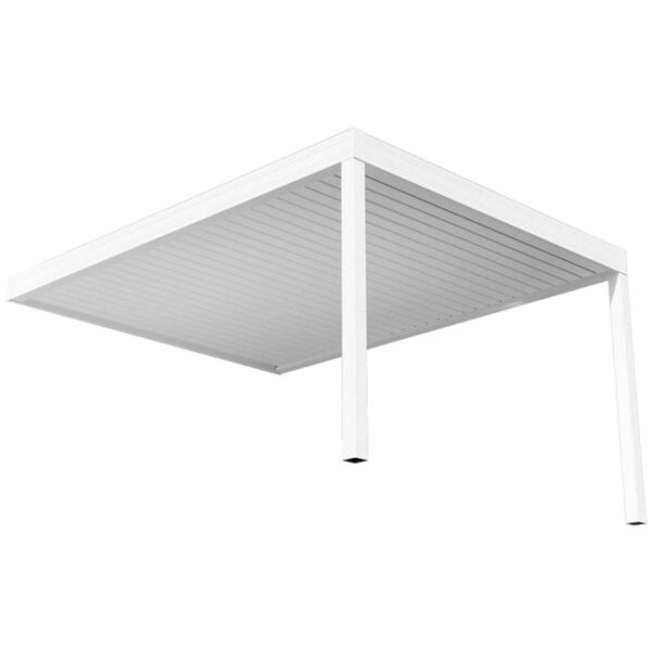 Pergola bioclimatique rétractable - YUTA - motorisé avec télécommande (RAL9010 - Blanc - 4.00m x 4.068m)