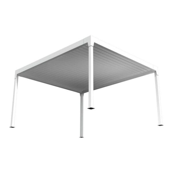 Pergola bioclimatique îlot - DUNIA - vérin à télécommande (RAL9010 - Blanc - 4.00m x 4.063m)