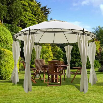 Tonnelle de jardin ronde avec rideaux 3,5 x 2,7 m CFW455917