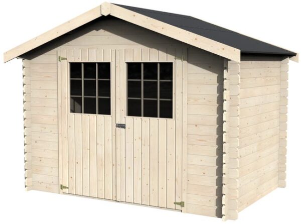 Abri de jardin bois Flosova - Surface : 4.70 m² utile - 2.98x1.98m - Ep. 28 mm - Couleur : Naturel - Décor et jardin