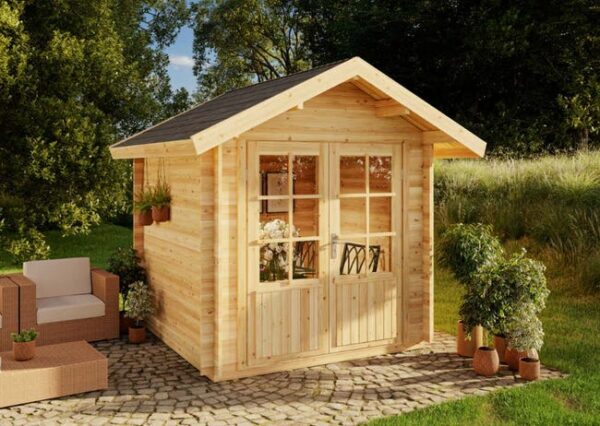 Abri de jardin Palma Alpholz, 2.6x2.6m dim. ext. (cas échéant incl. débord de toit) imprégné, épaisseur paroi : 28mm, 6,8m² totale