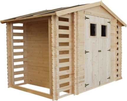 Abri de jardin en bois et range bûches extérieur AVEC SOL TRAITÉ TIMBELA M391 - extérieur I206xL328xH218 cm/ 3,53 + 0,97+0,97 m2 Petit abri à outils