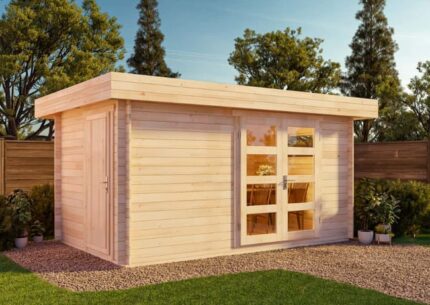 Abri de jardin 2 pièces Kampen Alpholz, 4.6x3.1m dim. ext. (cas échéant incl. débord de toit) naturel, 28mm, 14,3m² superficie totale