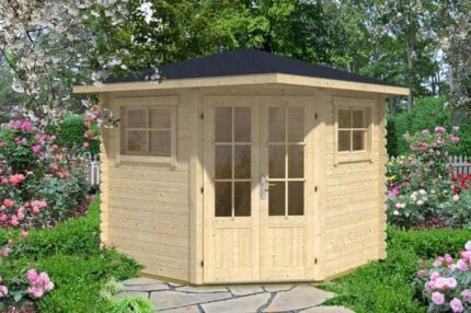 Abri de jardin pentagonal Sunny-B Alpholz, 2.8x2.8m dim. ext. (cas échéant incl. débord de toit) naturel, 28mm, 7,6m² superficie totale