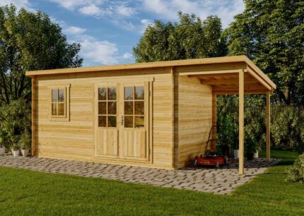 Abri de jardin York toit en pente Alpholz, 6x2.8m dim. ext. (cas échéant incl. débord de toit) imprégné, 28mm, 16,4m² superficie totale