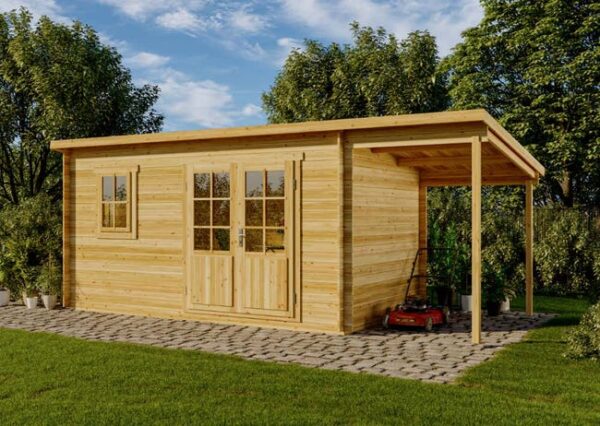 Abri de jardin York toit en pente Alpholz, 6x2.8m dim. ext. (cas échéant incl. débord de toit) imprégné, 28mm, 16,4m² superficie totale
