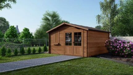 Abri de jardin en bois - 16m2 - 4x4m - Traité - Ep. 28mm - Couleur: marron - DOM181 - ALTANKA