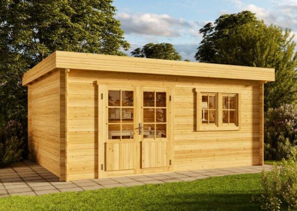 Abri de jardin Spree-28 B Alpholz, 5.2x4.2m dim. ext. (cas échéant incl. débord de toit) imprégné, 28mm, 21,8m² superficie totale