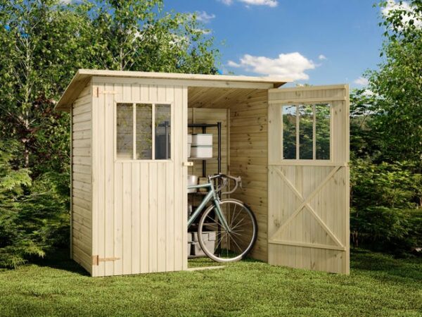 Cabane à outils Zimowit 14 Alpholz, 2.2x1.5m dim. ext. (cas échéant incl. débord de toit) naturel, épaisseur paroi : 14mm, 3,3m² totale
