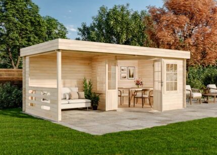 Abri de jardin Hanna-40 Alpholz, 6x3.2m dim. ext. (cas échéant incl. débord de toit) naturel, épaisseur paroi : 40mm, 19,5m² totale