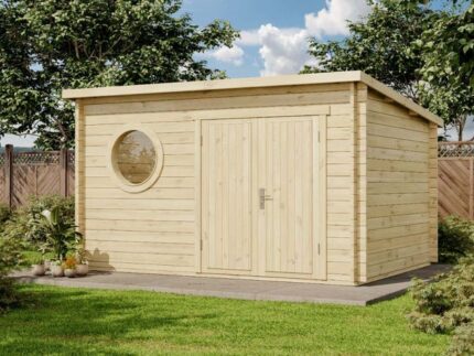 Abri de jardin Maria-Rondo 44 B Alpholz, 4x3.3m dim. ext. (cas échéant incl. débord de toit) naturel, 44mm, 13m² superficie totale